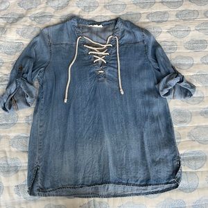 Lovestitch Chambray Lace-up 3/4 Sleeve Shirt